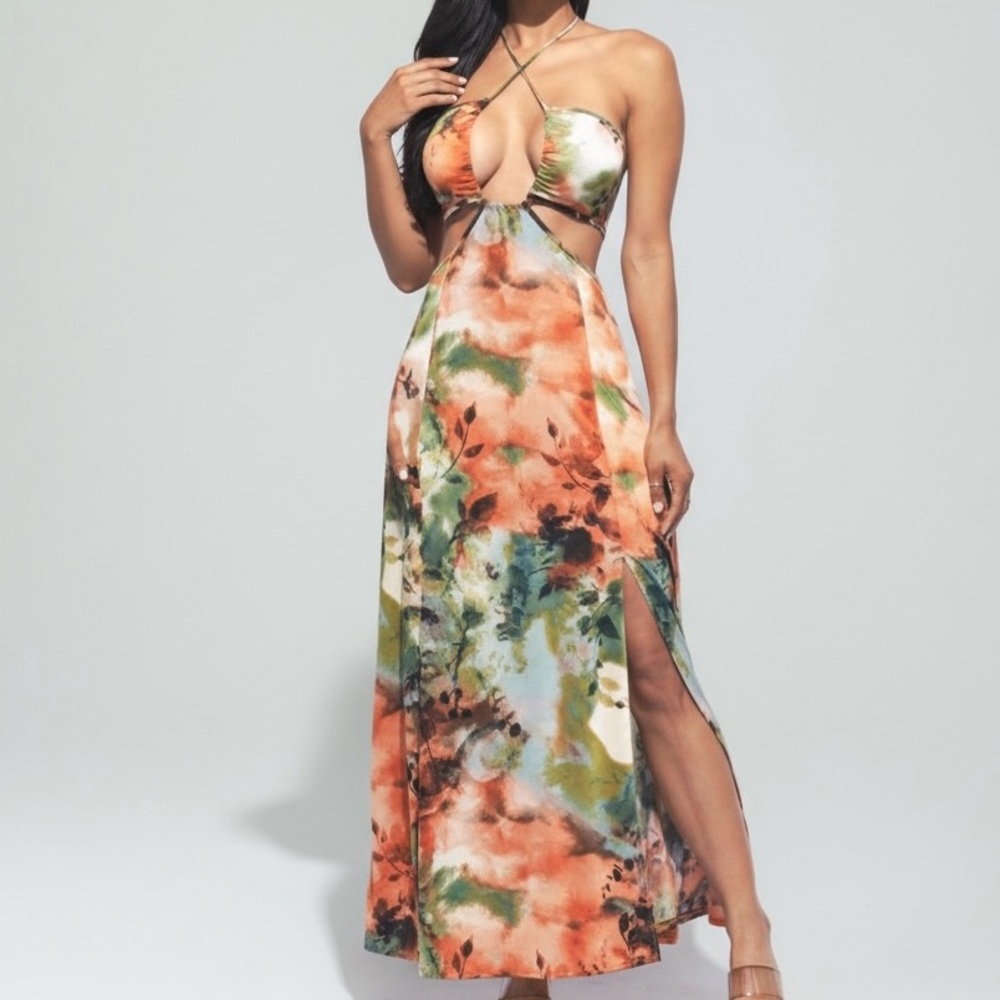 Floral Maxi Dress Thigh Slit